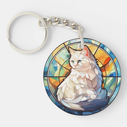 Sweet Glas in lood White Cat Sleutelhanger (Voorkant)