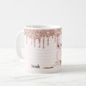 Sweet Glitter Girly Pink Owl Koffiemok (Voorkant links)