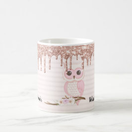Sweet Glitter Girly Pink Owl Koffiemok