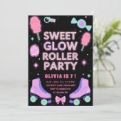 Sweet Glow Roller Feest | Neon Candy Schaatsen Kaart (Staand voorkant)