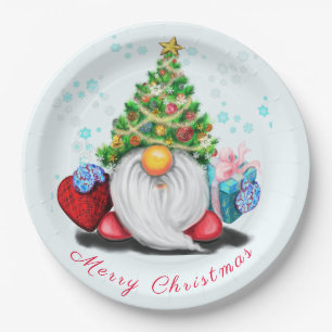 Sweet Gnome met Pet met kerstbomen en cadeautjes Papieren Bordje