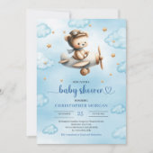 Sweet gold airplane bear theme boy baby shower  kaart (Voorkant)