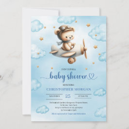 Sweet gold airplane bear theme boy baby shower kaart
