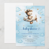 Sweet gold airplane bear theme boy baby shower  kaart (Voorkant / Achterkant)