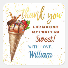 Sweet Gold Chocolate Ice Cream Birthday Dank je Vierkante Sticker