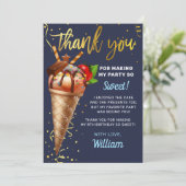 Sweet Gold Chocolate Ice Cream Birthday Navy Blue Bedankkaart (Staand voorkant)