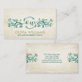 Sweet Gold en Blauwgroen Floral Swirl Monogram Visitekaartje (Voorkant / Achterkant)