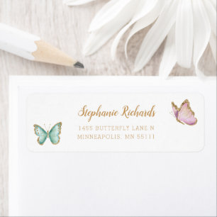 Sweet Gold Glitter Butterfly Retouradres Etiket