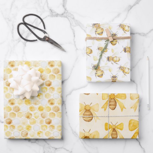 Sweet Gold White Honeycomb Birthday Inpakpapier Vel (Voorkant)