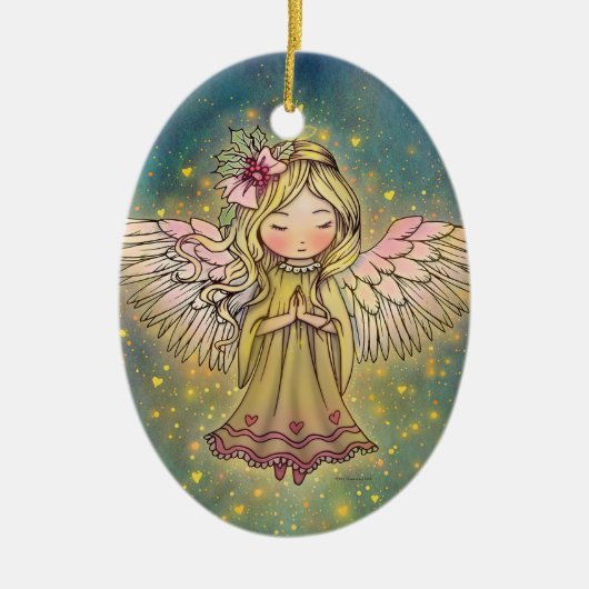 Sweet Golden Angel Whimsical Art beroemd gemaakt d Keramisch Ornament (Voorkant)
