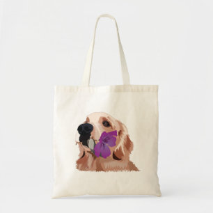 Sweet Golden Retriever met Purple Flowers Tote Bag
