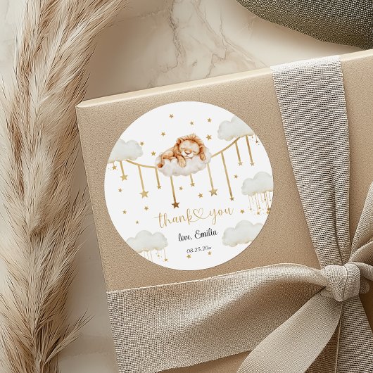 Sweet Golden Starry Lion Cloud Baby shower Ronde Sticker