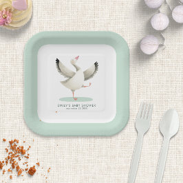 Sweet Goose Illustration Naam Baby shower Papieren Bordje