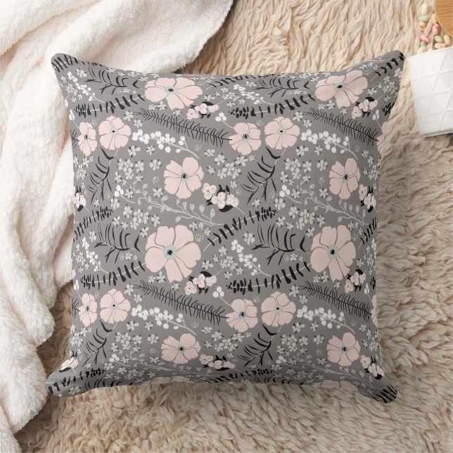 Sweet Gray Pink White Floral Pattern Sierkussen (Deken)