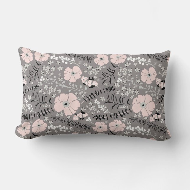 Sweet Gray Pink White Whimsical Floral Pattern Kussen (Voorkant)