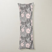 Sweet Gray Pink White Whimsical Floral Pattern Lichaamskussen (Achterkant (Verticaal))