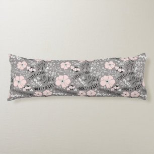 Sweet Gray Pink White Whimsical Floral Pattern Lichaamskussen