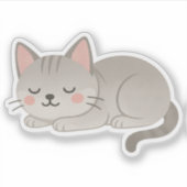 Sweet Gray Tabby Cat – Sleeping Cartoon Kitty Sticker (Voorkant)