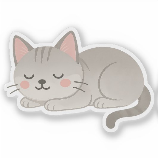 Sweet Gray Tabby Cat – Sleeping Cartoon Kitty Sticker (Voorkant)