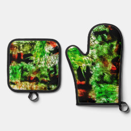 Sweet green abstract pot holder and oven mitt,Eco Ovenwant & Pannenlap Set