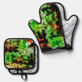 Sweet green abstract pot holder and oven mitt,Eco Ovenwant & Pannenlap Set (Voorkant / Achterkant)