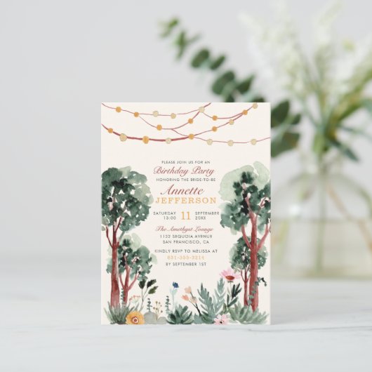 Sweet Green Botanical Trees Uniek Verjaardagsfeest Uitnodiging Briefkaart (Staand voorkant)