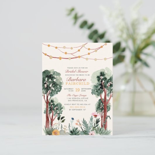Sweet Green Botanical Trees Woodland Vrijgezellenf Uitnodiging Briefkaart (Staand voorkant)