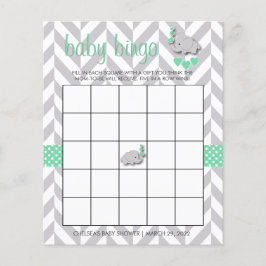 Sweet Green en Grey Elephant 🐘 Baby shower Bingo Flyer