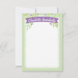 Sweet Green en Paarse Floral Banner Stationery Kaart