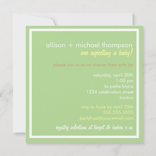 Sweet Green Mobile Couples Baby shower Uitnodiging (Achterkant)