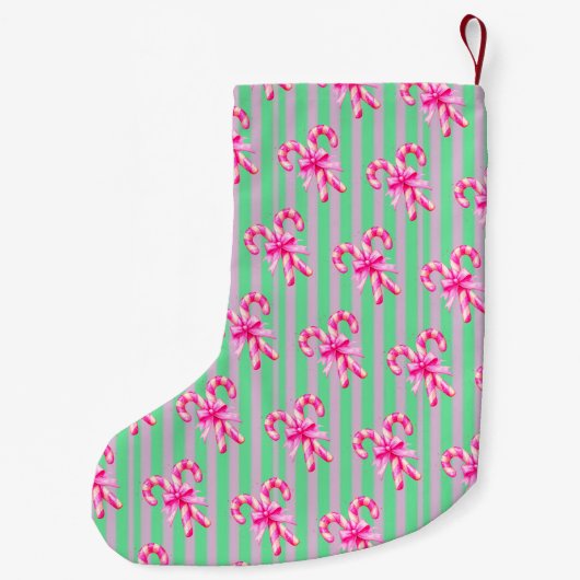Sweet Green Paarse Pink Candy Canes Gepersonalisee Kleine Kerstsok (Achterkant)