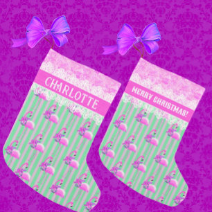 Sweet Green Paarse Pink Flamingo Gepersonaliseerd Kleine Kerstsok