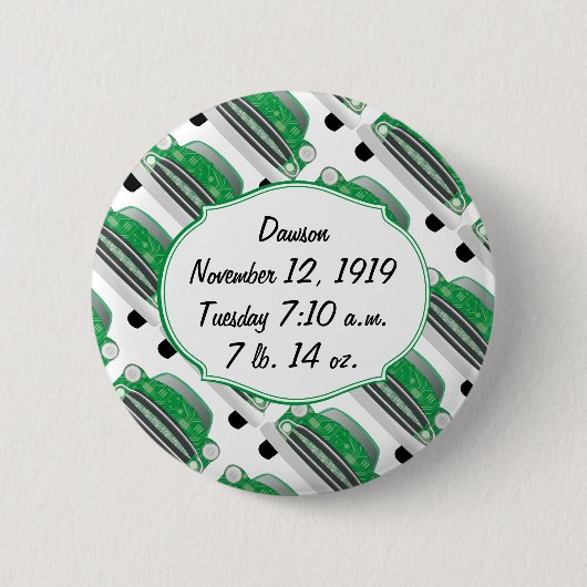 Sweet Green Retro Car Baby shower Gifts Ronde Button 5,7 Cm (Voorkant)