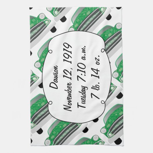 Sweet Green Retro Car Baby shower Gifts Theedoek (Verticaal)