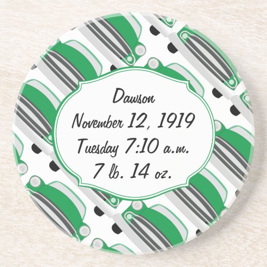Sweet Green Retro Car Baby shower Gifts Zandsteen Onderzetter (Voorkant)