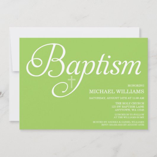 Sweet Green Script Baptism-uitnodigingen Kaart (Voorkant)