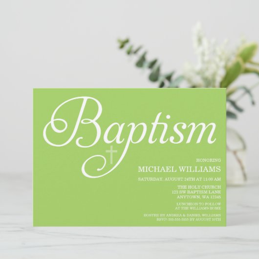 Sweet Green Script Baptism-uitnodigingen Kaart (Staand voorkant)