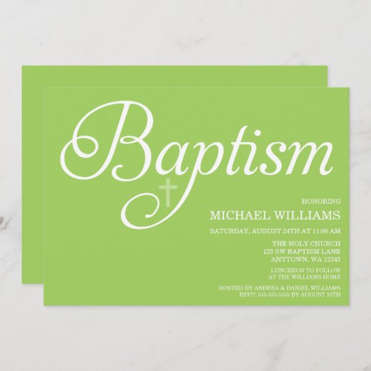 Sweet Green Script Baptism-uitnodigingen Kaart (Voorkant / Achterkant)