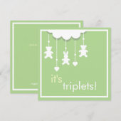 Sweet Green Triplets Baby shower Invitation Kaart (Voorkant / Achterkant)