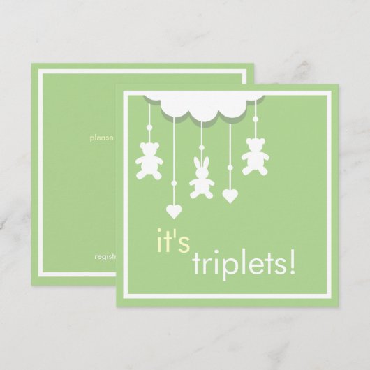 Sweet Green Triplets Baby shower Invitation Kaart (Voorkant / Achterkant)