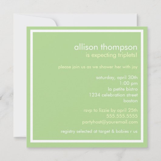 Sweet Green Triplets Baby shower Invitation Kaart (Achterkant)