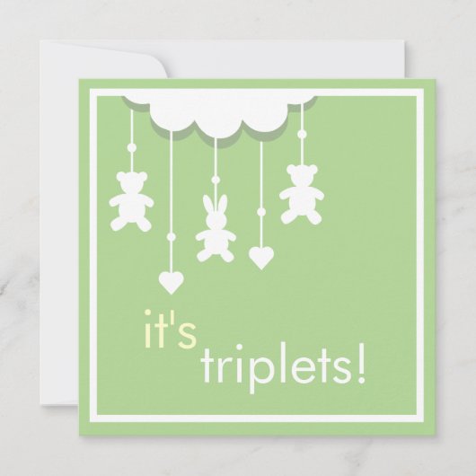 Sweet Green Triplets Baby shower Invitation Kaart (Voorkant)