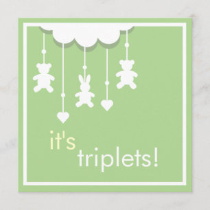 Sweet Green Triplets Baby shower Invitation Kaart