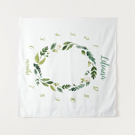 Sweet Greenery Baby Naam Maandelijkse Mijlpaal Fot Wandkleed (Voorkant (horizontaal))