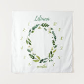 Sweet Greenery Baby Naam Maandelijkse Mijlpaal Fot Wandkleed (Voorkant)