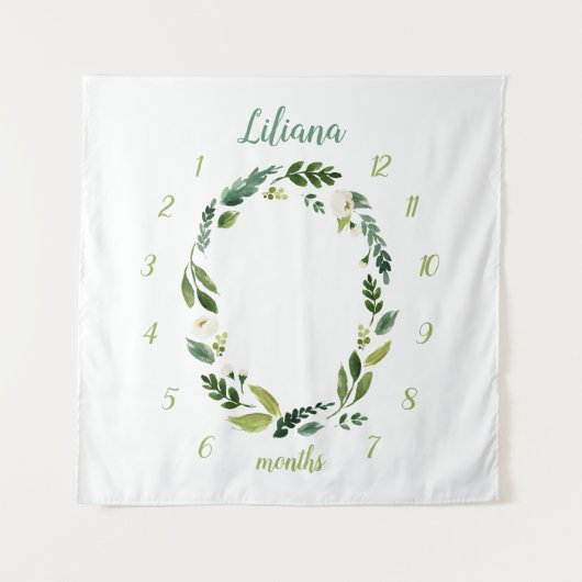 Sweet Greenery Baby Naam Maandelijkse Mijlpaal Fot Wandkleed (Voorkant)
