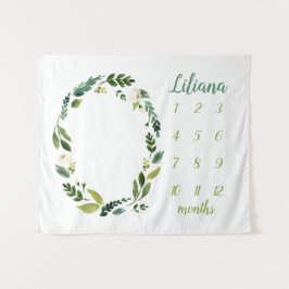 Sweet Greenery Baby Naam Maandelijkse Mijlpaal Fot Wandkleed