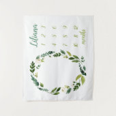 Sweet Greenery Baby Naam Maandelijkse Mijlpaal Fot Wandkleed (Voorkant)