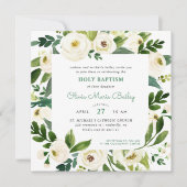 Sweet Greenery Floral Baptism Uitnodiging (Voorkant)