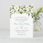 Sweet Greenery Floral Baptism Uitnodiging (Staand voorkant)